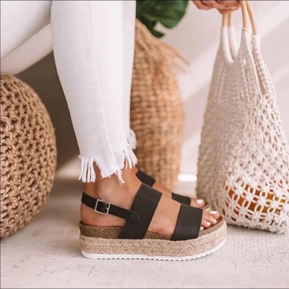 Double strap espadrille sandal Black - Picture 1 of 6